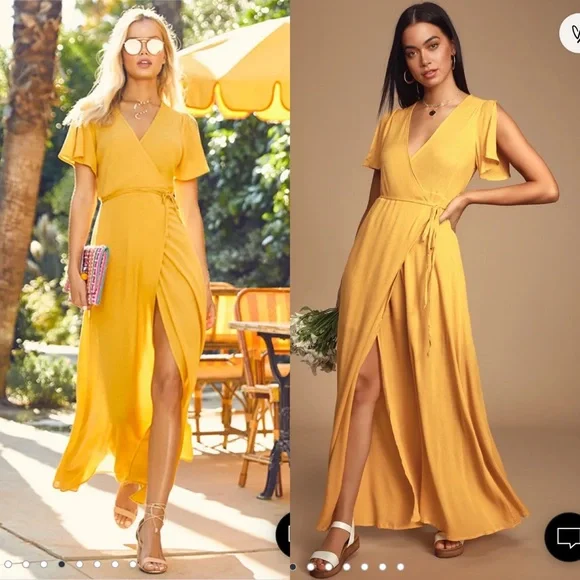 Lulu s Dresses Lulus Much Obliged Maxi Wrap Dress Sz L Poshmark